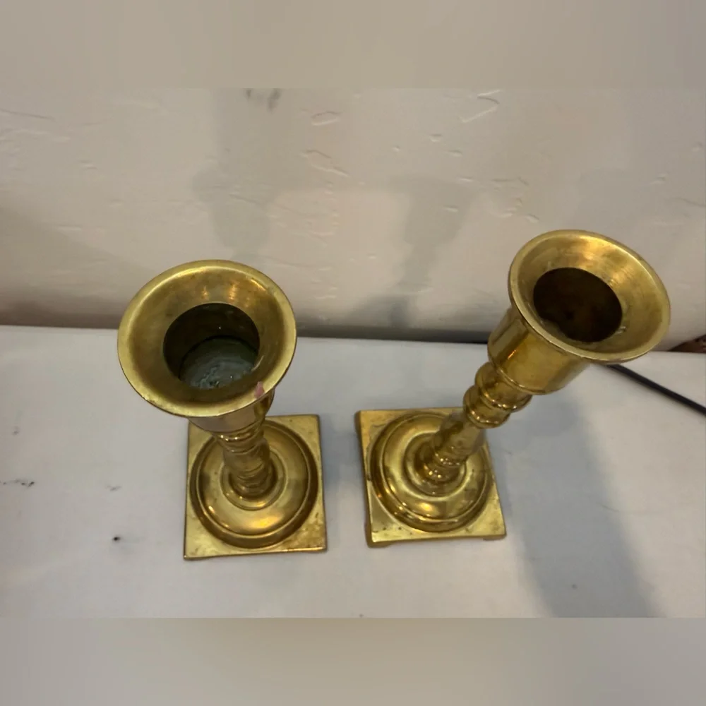 Pair of Vintage‎ Brass Candle Sticks Taper Holders 7